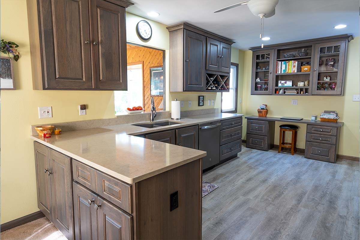 Modern kitchen remodel with wood finish in Waterloo Iowa