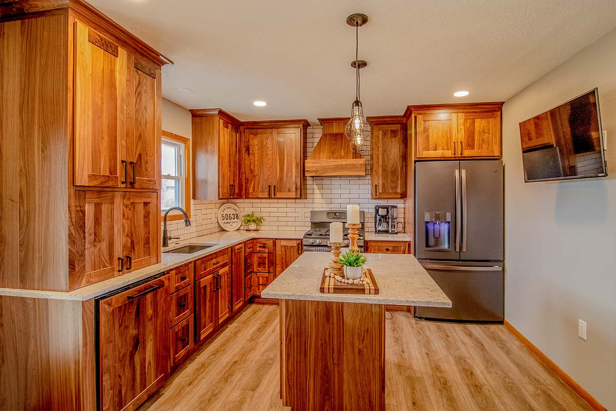 New kitchen remodel with wood cabinets in Grundy Center, IA